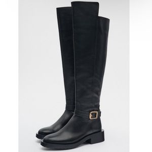 Zara over the knee buckled leather riding boots